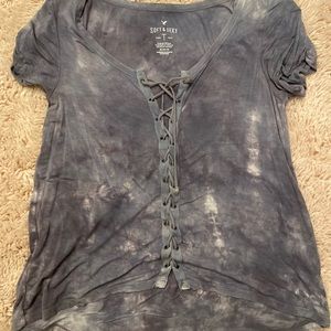 Tie die t shirt with laces up front
